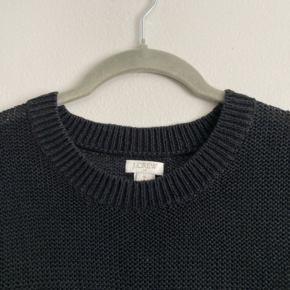 J. Crew Black  100% Linen Crochet Knit Tank Top Womens Size Medium Minimalist - Picture 2 of 9